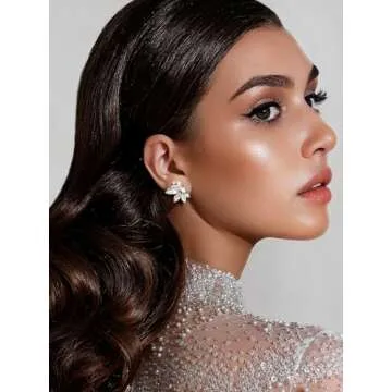 SWEETV Sparkly Gold Rhinestone Stud Earrings for Women, Crystal Wedding Bridal Earrings for Brides,C...