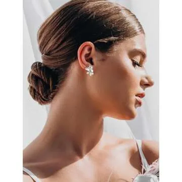 SWEETV Sparkly Gold Rhinestone Stud Earrings for Women, Crystal Wedding Bridal Earrings for Brides,Cluster Bridesmaid Earrings, Prom Formal Party Jewelry