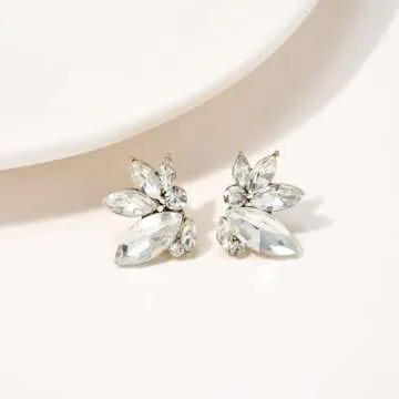 SWEETV Sparkly Gold Rhinestone Stud Earrings for Women, Crystal Wedding Bridal Earrings for Brides,Cluster Bridesmaid Earrings, Prom Formal Party Jewelry