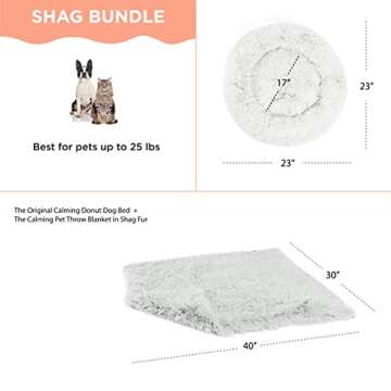 Best Friends by Sheri Bundle Set The Original Calming Shag Donut Cuddler Cat and Dog Bed + Pet Throw Blanket Frost Small 23" x 23"