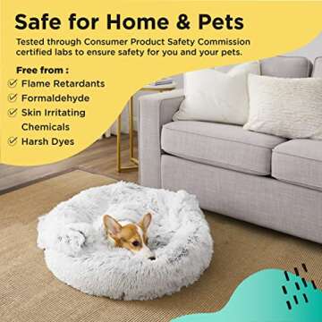 Best Friends by Sheri Bundle Set The Original Calming Shag Donut Cuddler Cat and Dog Bed + Pet Throw Blanket Frost Small 23" x 23"
