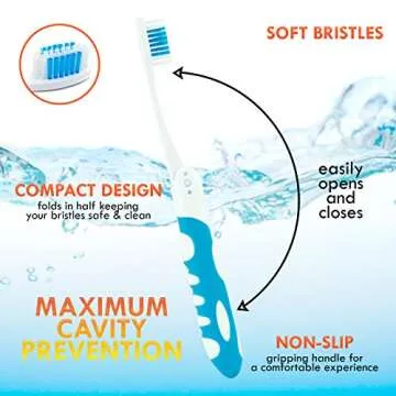 Travel Toothbrush, Portable Toothbrush Built in Cover, Travel Size Toothbrush For Hiking, Camping, and Traveling, Folding Toothbrushes, Collapsible Blue-Green Travel Toothbrush Kit (2 Pack-Soft)