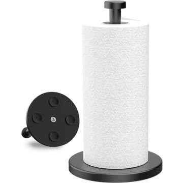 VEHHE Black Paper Towel Holder Countertop, Stainless Steel Paper Towel Holder Stand with Weighted Ba...