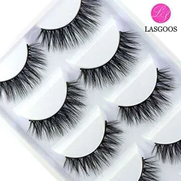 Luxurious Siberian Mink 3D False Eyelash LASGOOS Design Natural Look Messy Cross Daily Light Weight Reusable Fake Eyelashes Eye Makeup 5 Pairs/Box (A10)