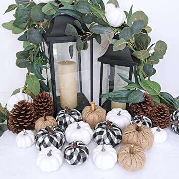 Artificial White Pumpkins and Burlap Pumpkins Assorted Faux Harvest Pumpkins for Fall Wedding Thanksgiving Halloween Seasonal Holiday Tabletop Decoration Centerpiece 14 Pcs