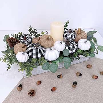 Artificial White Pumpkins and Burlap Pumpkins Assorted Faux Harvest Pumpkins for Fall Wedding Thanksgiving Halloween Seasonal Holiday Tabletop Decoration Centerpiece 14 Pcs