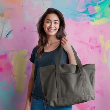 DALIX Womens 23" Deluxe 24 oz. Cotton Canvas Tote Bag Zippered