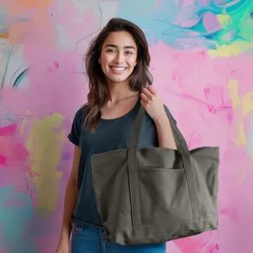 DALIX Womens 23" Deluxe 24 oz. Cotton Canvas Tote Bag Zippered