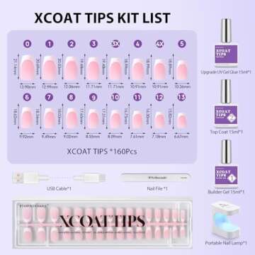 BTArtboxnails XCOATTIPS French Gel Nails - Short Coffin Nails Tips with Nail Gel, French Protecing Duo, Nail Lamp, All in One Soft Gel French Tip Press on Nails Gel Extension Valentines Day Gifts