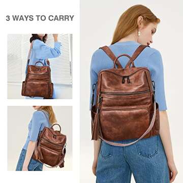 ZK-Queen Backpack Purse for Women Fashion Leather Designer Backpack Purses With Wristlets Travel Shoulder Bags With Tassel