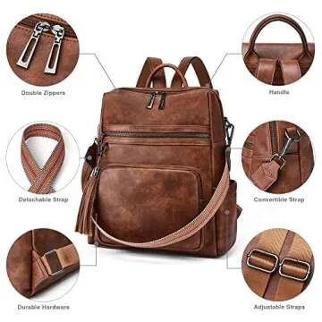 ZK-Queen Backpack Purse for Women Fashion Leather Designer Backpack Purses With Wristlets Travel Shoulder Bags With Tassel