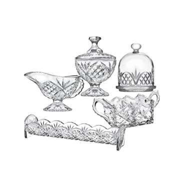 Godinger Serving Hostess Set - Butter Dish, Sugar and Creamer, Packet Holder, Cracker Tray - 5 Piece Set, Dublin Collection