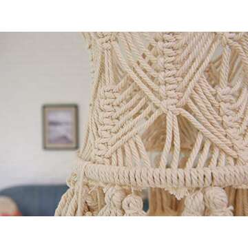Flber Macrame Lamp Shade Pendant Tassel Lantern Home Décor,11.8"Lx20"H