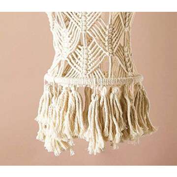 Flber Macrame Lamp Shade Pendant Tassel Lantern Home Décor,11.8"Lx20"H