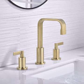 TRUSTMI Brushed Gold 2 Handle 3 Hole Bathroom Faucet with Overflow Pop Up Drain Assembly, 8-16 Inch ...