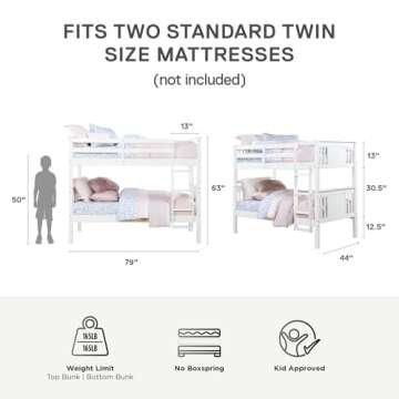 DHP Dylan Convertible Wood Bunk Bed, Stackable and Detachable Bed Frames for Kids and Teens, with La...