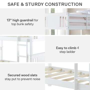DHP Dylan Convertible Wood Bunk Bed, Stackable and Detachable Bed Frames for Kids and Teens, with Ladder, High Guardrail, Wood Slats, No Boxspring Required, Twin-Over-Twin, White