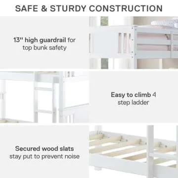 DHP Dylan Convertible Wood Bunk Bed, Stackable and Detachable Bed Frames for Kids and Teens, with Ladder, High Guardrail, Wood Slats, No Boxspring Required, Twin-Over-Twin, White