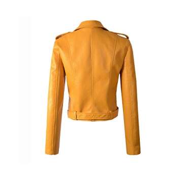 LY VAREY LIN Women's Faux Leather Motorcycle Jacket PU Slim Short Biker Coat (M, Yellow)