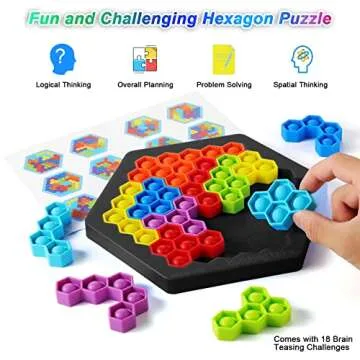 bsdonte Pop Puzzle Fidget Game, Hexagon Jigsaw Push Bubble Sensory Fidget Toys, Silicone Puzzle Popper Stress Relief Educational Gift for Kids Adults