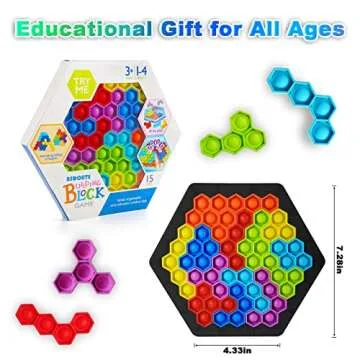 bsdonte Pop Puzzle Fidget Game, Hexagon Jigsaw Push Bubble Sensory Fidget Toys, Silicone Puzzle Popper Stress Relief Educational Gift for Kids Adults