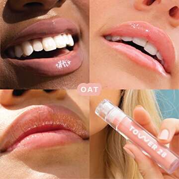 Tower 28 ShineOn Milky Lip Jelly, OAT, Non-Sticky, Hydrating Vegan Lip Gloss in Milky Peachy Pink, A...