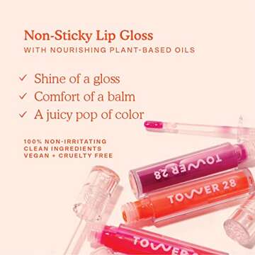 Tower 28 ShineOn Milky Lip Jelly, OAT, Non-Sticky, Hydrating Vegan Lip Gloss in Milky Peachy Pink, Apricot and Raspberry Seed Oil, Moisturizing, Clean, Cruelty Free