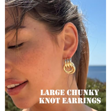 NIXMAX Chunky Gold Knot Earrings for Women - Trendy Jewelry