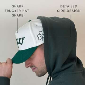 Vintage Trucker Hat | Country Cowboy Cute Preppy Retro Western Trucker Hats | Men Women Trendy Snapback | Tan Red Green Black (Lucky | Green)