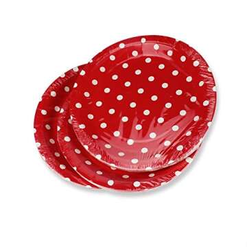 Dulousia Red Polka Dot Paper Plates 36pcs - 9inch Biodegradable Round Party Plates for Cakes, Desser...