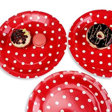 Dulousia Red Polka Dot Plates 36pcs - Eco-Friendly Fun