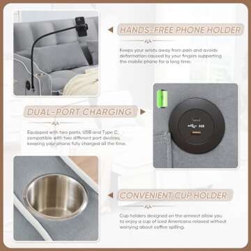 Sleeper Sofa Couch Bed with USB & Type C Port, Modern 3-in-1 Convertible Velvet Pull Out Loveseat Futon Sofa w/Phone Holder/Cup Holder for Living Room Apartment, Adjustable Backrest, Grey