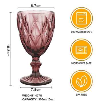 BTGLLAS Pure Colored Blue Wine Glasses Set of 6 Solid Colors Glass Goblets Colorful Dishwasher Safe ...