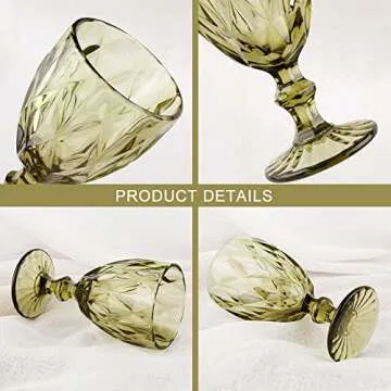 BTGLLAS Pure Colored Blue Wine Glasses Set of 6 Solid Colors Glass Goblets Colorful Dishwasher Safe Colored Glassware With An Embossed Vintage Crystal Goblets (Glass, Multicolor)