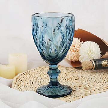 BTGLLAS Pure Colored Blue Wine Glasses Set of 6 Solid Colors Glass Goblets Colorful Dishwasher Safe Colored Glassware With An Embossed Vintage Crystal Goblets (Glass, Multicolor)