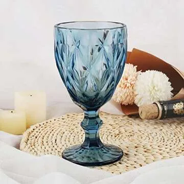 BTGLLAS Pure Colored Blue Wine Glasses Set of 6 Solid Colors Glass Goblets Colorful Dishwasher Safe Colored Glassware With An Embossed Vintage Crystal Goblets (Glass, Multicolor)