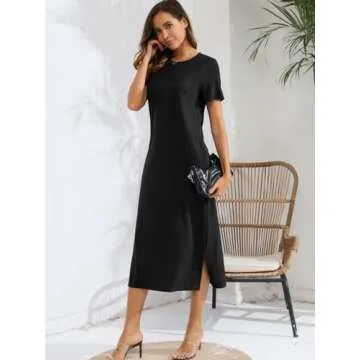 Naggoo Women Casual Fitted Pocket Long Dress for Summer