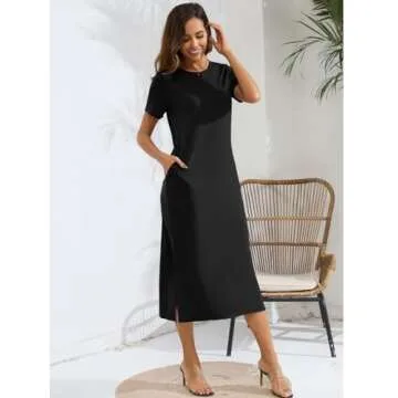 Naggoo Women Casual Fitted Pocket Long Dress for Summer