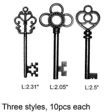 Mixed Set of 30 Large Skeleton Keys - Set of 30 Keys (Gunmetal Black Color)