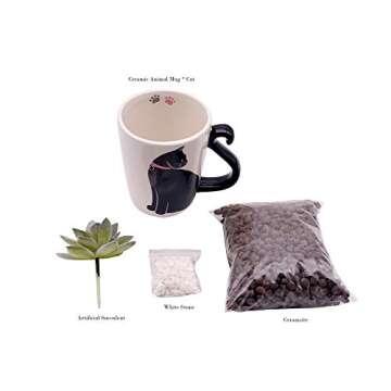 DIY Artificial Succulent with Planter Pot and Ceramsite - Cute Ceramic Animal Cat Planter Pot- Home Office Decoration Gift(5.94.92 inch)