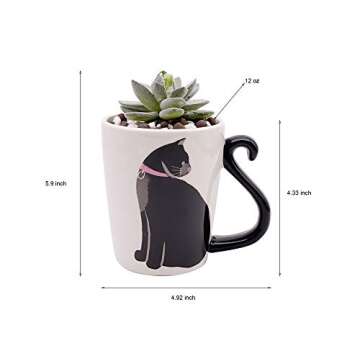 DIY Artificial Succulent with Planter Pot and Ceramsite - Cute Ceramic Animal Cat Planter Pot- Home Office Decoration Gift(5.94.92 inch)