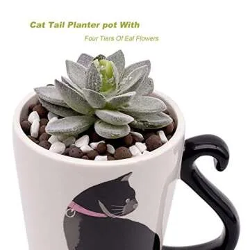 DIY Artificial Succulent with Planter Pot and Ceramsite - Cute Ceramic Animal Cat Planter Pot- Home Office Decoration Gift(5.94.92 inch)