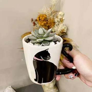 DIY Artificial Succulent with Planter Pot and Ceramsite - Cute Ceramic Animal Cat Planter Pot- Home Office Decoration Gift(5.94.92 inch)