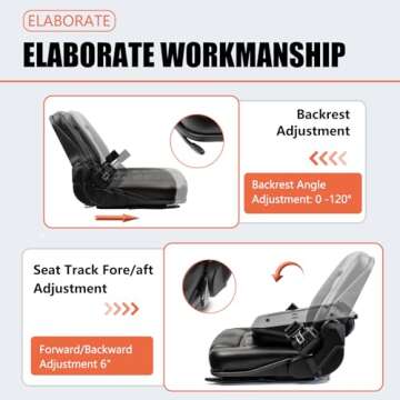TICSEA Universal Forklift Seat with Adjustable Back,Safety Belt And Operator Position Switch,for Tra...