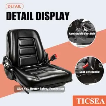 TICSEA Universal Forklift Seat with Adjustable Back,Safety Belt And Operator Position Switch,for Tractor,Excavator Skid Loader Backhoe Dozer Telehandler