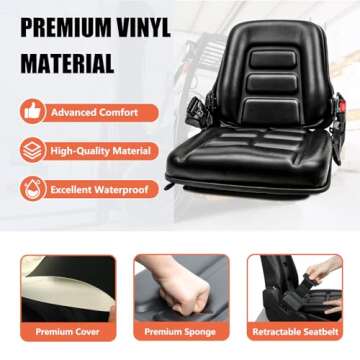 TICSEA Universal Forklift Seat with Adjustable Back,Safety Belt And Operator Position Switch,for Tractor,Excavator Skid Loader Backhoe Dozer Telehandler