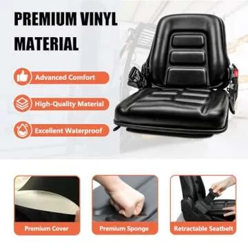 TICSEA Universal Forklift Seat with Adjustable Back,Safety Belt And Operator Position Switch,for Tractor,Excavator Skid Loader Backhoe Dozer Telehandler