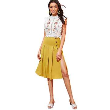 Floerns Women's Mock Neck Guipure Lace Trim Embroidery Blouse Tops A White M