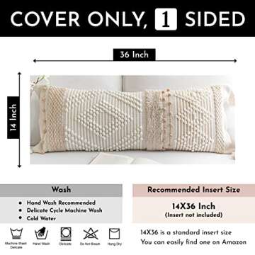 BlissBlush Cream Decorative Lumbar Throw Pillow Cover 14x36 Boho Long Cushion for Bed Neutral Beige White Accent Modern Farmhouse Pillowcase for Bedroom Living Room Couch Sofa Home Décor Cover ONLY