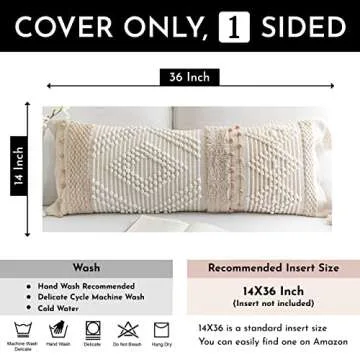 BlissBlush Cream Decorative Lumbar Throw Pillow Cover 14x36 Boho Long Cushion for Bed Neutral Beige White Accent Modern Farmhouse Pillowcase for Bedroom Living Room Couch Sofa Home Décor Cover ONLY